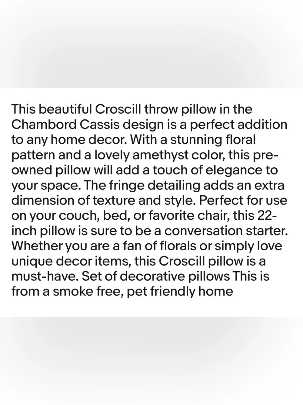 Croscill Discontinued Chambord Cassis 22” Fringe Throw Pillow  Amethyst Floral